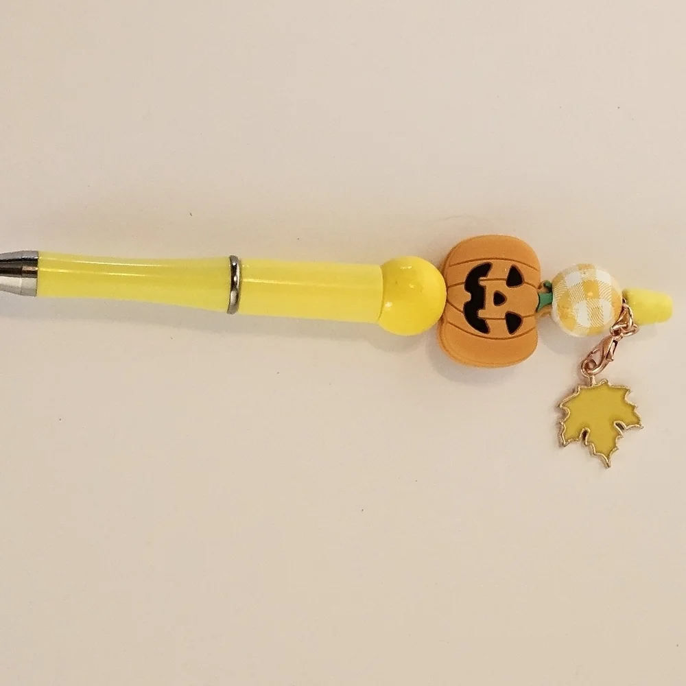Hand Crafted Halloween Pens Fall & Floral Beaded Set of 3 Ballpoint Black Ink 6